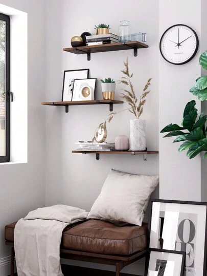 SONGMICS Wall Shelves Set Of 2 Floating Shelves Decorative Retro Style Shelves Maximum Load 15 Kg/Unit, 60 X 20 X 7 Cm, MDF Brown And Black