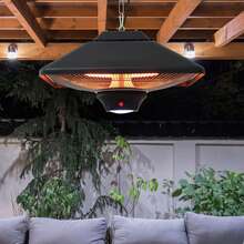Outsunny Calefactor Exterior 1000/2000W Estufa Colgante de Techo Infrarrojos Radiante Halógeno con Control Remoto Luz LED para Interior y Exterior 43x43x25 cm Negro - Negro - Ver 1