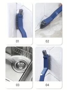 1入組3合1塑料浴室地板刷縫隙刷清潔刷浴室清潔硬毛間隙地板刷，廚房，廚房用品，清潔，廚房毛巾 - 藍色 - 查看 2