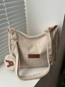 時尚的灰色垂花線斜挎包,流行的肩袋饅頭包,女士休閒手袋和錢包 - 卡其色 - 查看 2