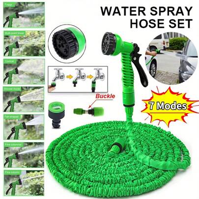 1pc Expandable Garden Hose With Spray Gun And Flexible Hose, Includes 7 Function Nozzles, Lightweight And Retractable For Outdoor Use