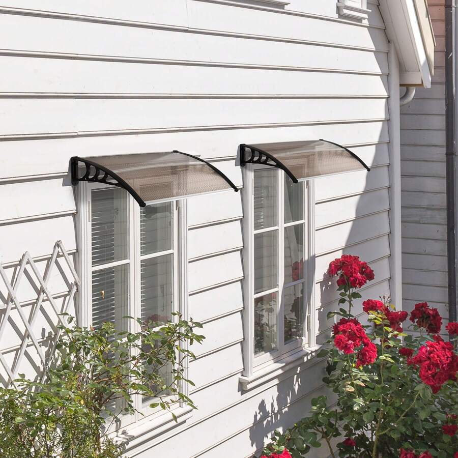 Outsunny Tejadillo de Protección 75x100 cm Marquesina Exterior para Puertas y Ventanas contra Sol y Lluvia con Soporte de Aleación de Aluminio - Marrón - Ver 1