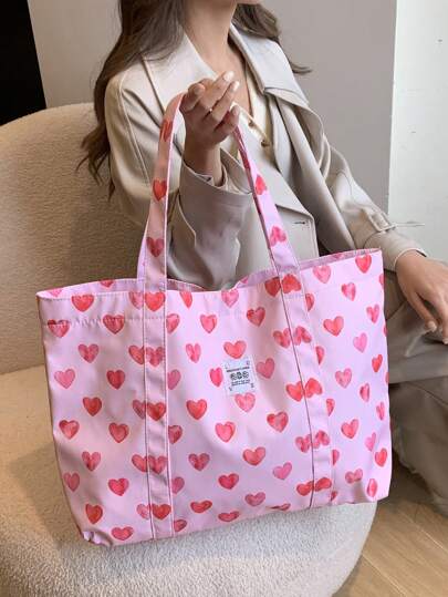 Printed Fabric Tote Bag, Casual, Shopping, Shoulder Bag, Travel Bag, Large Shoulder Bag, Summer New Bag, Mommy Travel Bag, Minimalist Knit Tote Bag, Autumn/Winter , Pink