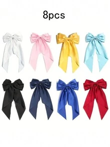 女士白色蝴蝶结，优雅长蝴蝶结，大号发夹，配有柔软的法式丝带和金属夹，适合婚礼、朋友聚会、生日和礼物 - 白色 - 查看 4