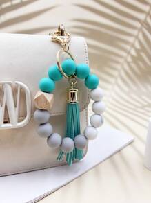 1pc Minimalist Beaded Keychain, Handmade Tassel Keyring, Women's Fashion Silicone Bead Wrist Lanyard - Marble Print Charm, Bag Accessory, Gift For Friends, Mom, Teachers - Multicolor - View 9