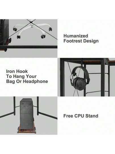 Shaped Desk, Computer 167 Cm Gaming Table, Corner Bureau Iron Hook, Office, Space Saving view 5