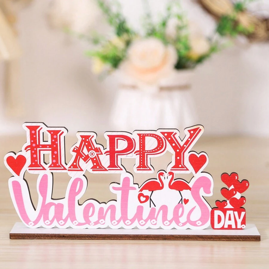 1pc New Valentine's Day D&e Wood Letter Craft Decoration Diy Wooden Ornament For Festival Home Party Dinner Table Props And Scene Dressing - Pink - View 1