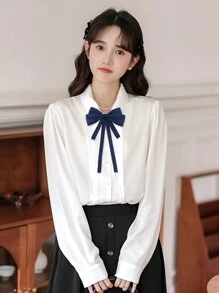 1pc Women's Ribbon Bow Tie Collar Brooch With Butterfly Decoration, Suitable For Daily Life - Multicolor - View 5