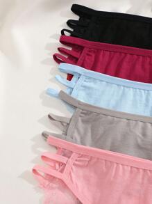 5入組女式純色,空心雕花和性感蕾絲修邊側帶,舒適透氣三角褲,內衣,貼身衣物 - 彩色 - 查看 4
