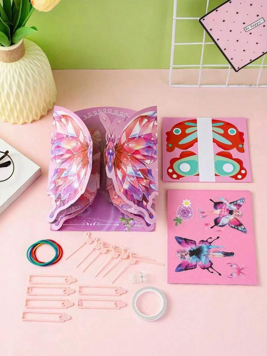 1pc Diy Flying Butterfly Toy, With Mechanical Device, Can Be Placed In Books And Play Magic Discs, Intellectual Development Toy For Kids, No Scissors Needed For Paper Folding, Color Random - Multicolor - View 1