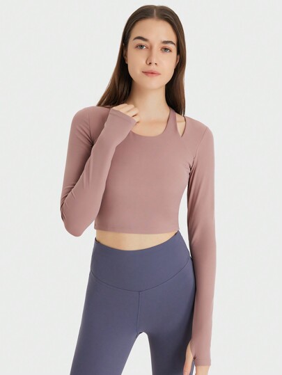 Modisches Damen T-shirt Mit V-ausschnitt, Langen Ärmeln Und Schmalem Sitz Für Das Fitness-studio Mit Nacktem Gefühl