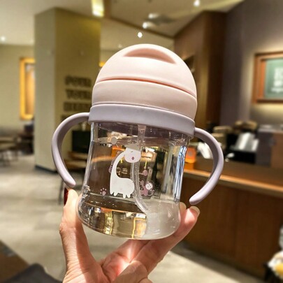 1pc Kids Water Bottle, Cute Water Cup With Straw, Marked Measurement, Gravity Ball, 250ml Capacity