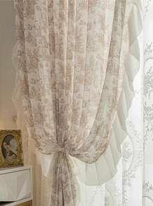 1 Panel Baroque Style Romantic French Jacquard Curtain, Suitable For Bedroom And Home, Daily Dating Luxurious Heavy Workmanship Curtain, Heat Insulation And Anti-Uv, Only Curtain, Sheer Not Included