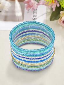 16 Piezas Mujeres Estilo Bohemio, Cuentas De Vidrio En Azul Fresco, Pulseras Para Combinar Y Apilar