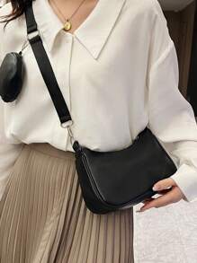 Women's Solid Color Casual Fashion Crossbody Bag Suitable For Daily Outings - Black - View 2