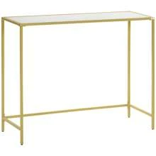 HOMCOM Mesa Consola Mesa de Entrada con Vidrio y Marco de Acero Mueble Recibidor para Pasillo Salón Estilo Moderno Antivuleco Carga 25 kg 100,5x35,5x80 cm Blanco - Blanco - Ver 3