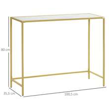 HOMCOM Mesa Consola Mesa de Entrada con Vidrio y Marco de Acero Mueble Recibidor para Pasillo Salón Estilo Moderno Antivuleco Carga 25 kg 100,5x35,5x80 cm Blanco - Blanco - Ver 2