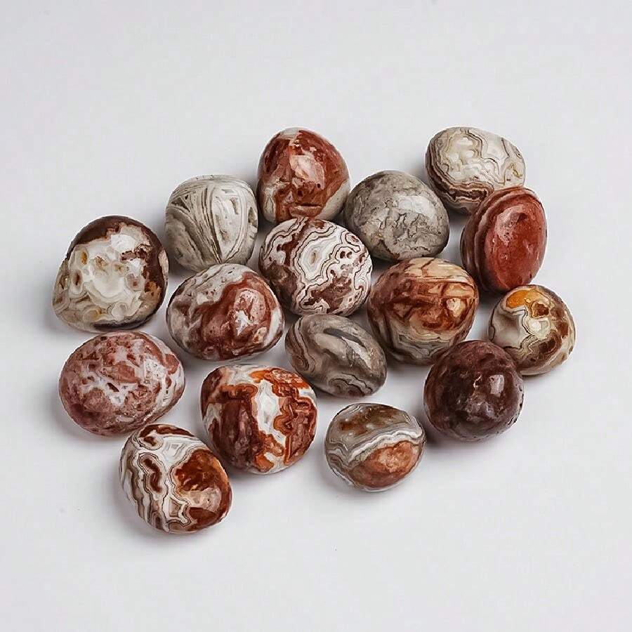 100g Mexican Agate Tumbles, Tumbled Stone, Mexico Agate, Tumbles, Mexico Agate Lovers, Crystal Community, Crystal Life, Crystal Lovers - Red and White - View 1