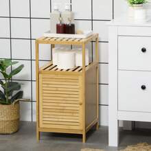 kleankin Estantería de Baño de Bambú Estantería de Almacenaje para Baño con 1 Puerta y Estante para Cocina Salón Dormitorio 33x36,5x67 cm Natural - Marrón - Ver 1