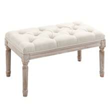 HOMCOM Taburete para Pie de Cama Tapizado en Tela con Asiento Acolchado y Patas de Madera Banqueta de Estilo Vintage para Dormitorio Recibidor Salón 80x40x43 cm Beige - Beis - Ver 2