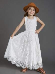 Tween Girls' Lace Open Back Dress For Flower Girl, Wedding Or Party - White - View 6
