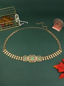 1入摩洛哥復古合金腰鍊,鑲有鑽石及子彈造型吊墜,可調節長度,適用於新娘婚禮身體珠寶飾品配飾類 - 107cm腰鏈 - 查看 2