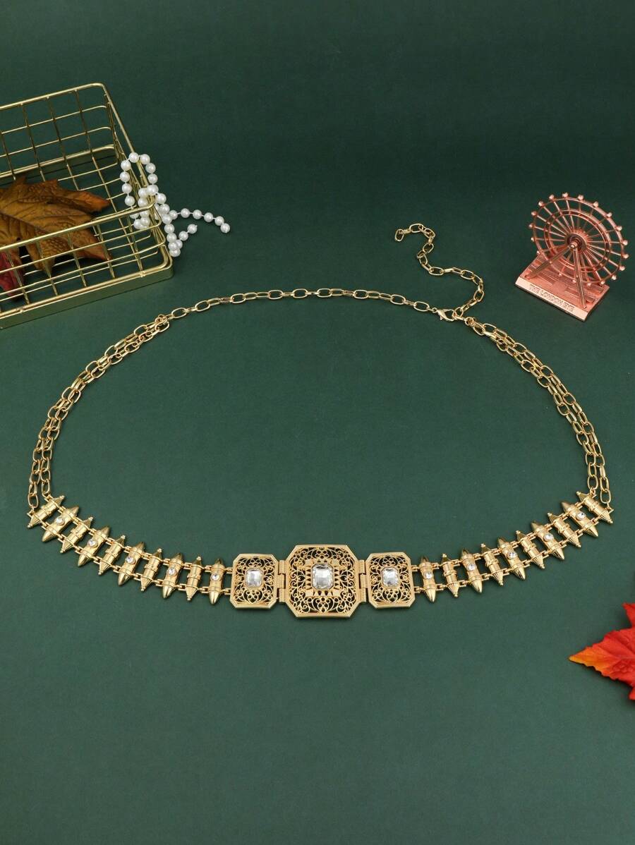 1入摩洛哥復古合金腰鍊,鑲有鑽石及子彈造型吊墜,可調節長度,適用於新娘婚禮身體珠寶飾品配飾類 - 107cm腰鏈 - 查看 1