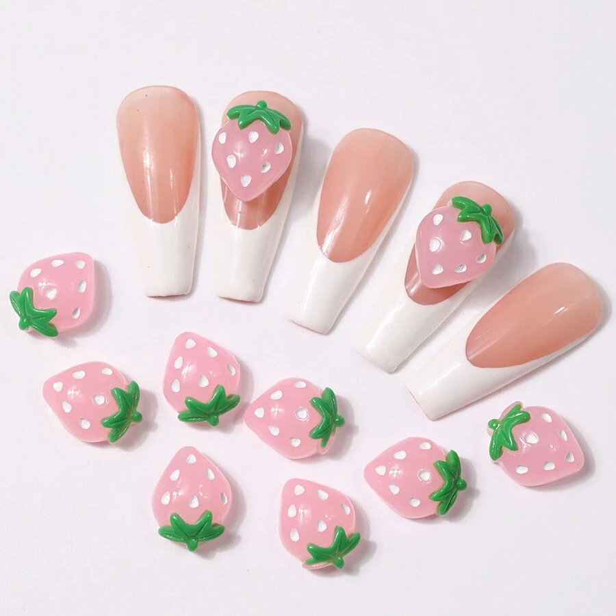 10 件 3D 粉色树脂草莓指甲饰 指甲装饰 适用于 DIY 工艺品和美甲 指甲配件 指甲宝石 美甲用品 指甲 - 粉色 - 查看 1