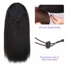 Kinky Straight Ponytail Extension, Afro Curly Drawstring Ponytail 20 Inch Long Kinky Straight Ponytail Extension Synthetic Pony Tails Hair Extensions - Black - View 7