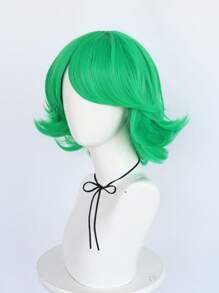 男女萬聖節cosplay派對綠色波浪中長髮假髮,中分和層次,機器織造14英寸合成髮自然顏色動漫角色拍攝及日常披頭巾配件 - 綠色 - 查看 5