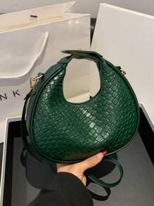 时尚新款欧美风格女士单肩包，多功能 PU 休闲单肩包，优雅斜挎包（可调节肩带，拉链开合，可容纳智能手机和化妆品，适合女士、购物、约会等） - 墨綠色 - 查看 10