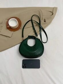 时尚新款欧美风格女士单肩包，多功能 PU 休闲单肩包，优雅斜挎包（可调节肩带，拉链开合，可容纳智能手机和化妆品，适合女士、购物、约会等） - 墨綠色 - 查看 5