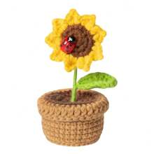 1入組手工編織的小型向日葵盆栽裝飾,適用於家居、辦公桌裝飾 - 向日葵盆栽 - 查看 4