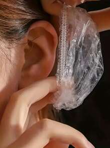 100pcs/Set Disposable Plastic Waterproof Ear Cover Bath Shower Salon Caps Ear Protector Cover One-Off Earmuffs Hair Dyeing Tools(There May Be 1-3 Errors In The Quantity)