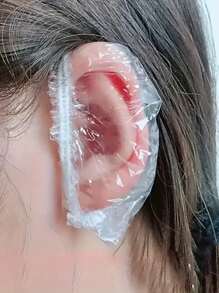 100pcs/Set Disposable Plastic Waterproof Ear Cover Bath Shower Salon Caps Ear Protector Cover One-Off Earmuffs Hair Dyeing Tools(There May Be 1-3 Errors In The Quantity)