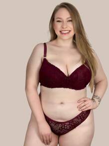 Plus Size Bra & Panty Sets - Burgundy - View 3