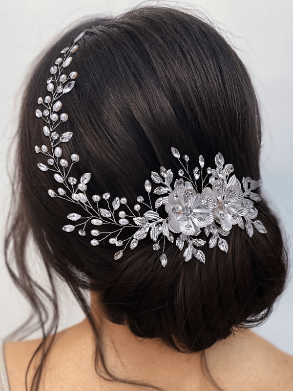 Elegant Handmade Bridal Headband With Pearl & Alloy Flower, Wedding Hair Accessories Suitable For Brides, Bridesmaids, Women & Girls, Autumn