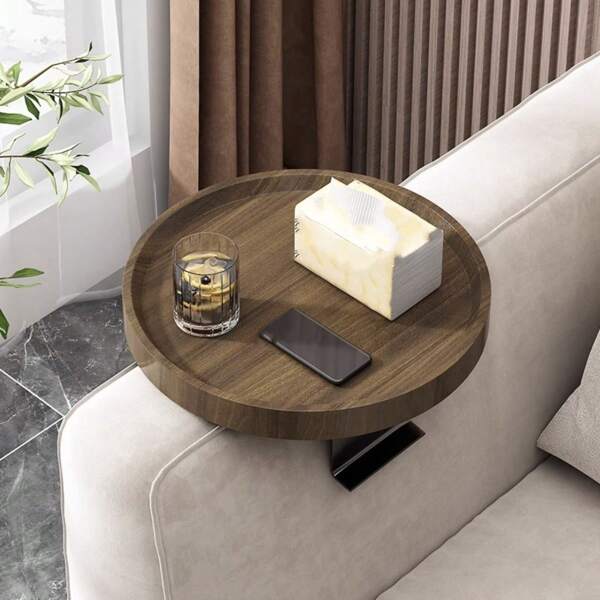 1 pieza Bandeja de madera redonda para decoración de mesa de cocina, bandeja de servir para decoración del hogar en mesa de café y decoración del hogar, mesa de té móvil minimalista, mesa de esquina moderna, bandeja ajustable para reposabrazos de sofá y estante de almacenamiento, regalo de Navidad