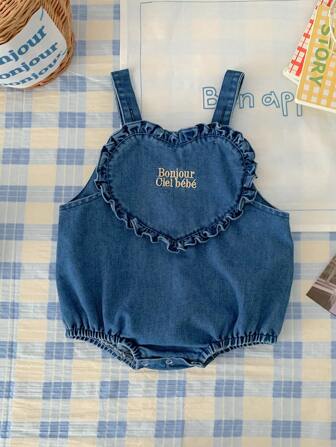 Baby Girl Summer Cute Heart-Shaped Lace Denim Overalls (Sizes Run Large), For Christmas