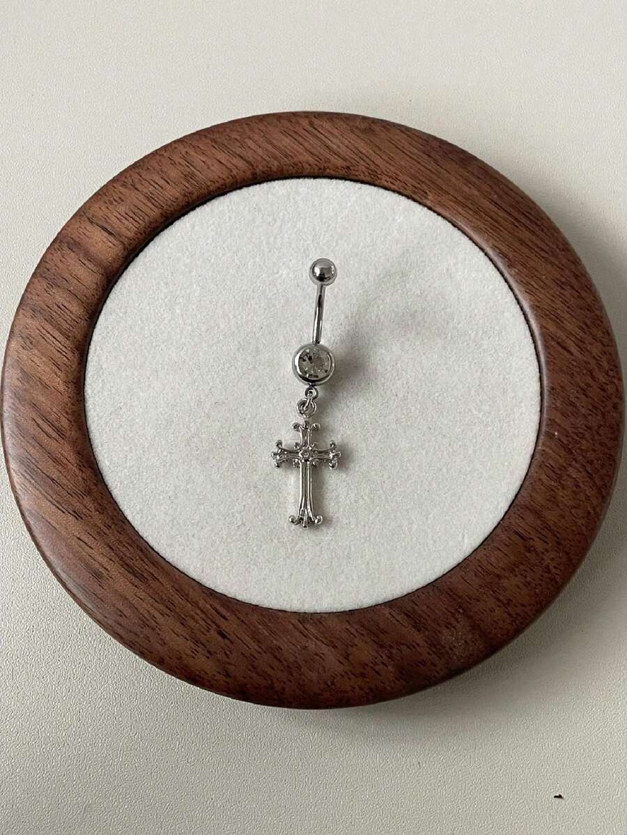 1 件时尚性感个性化十字架吊坠不锈钢肚脐环，简约百搭珠宝，适合情侣、网红、夜总会、派对、情人节、新年、日常佩戴 - 銀色 - 查看 1