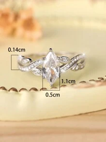 1個豪華925銀橄欖切割白色螺鈿鑽石戒指,女士訂婚和婚禮紀念日禮物婚禮珠寶 - 銀色 - 查看 5