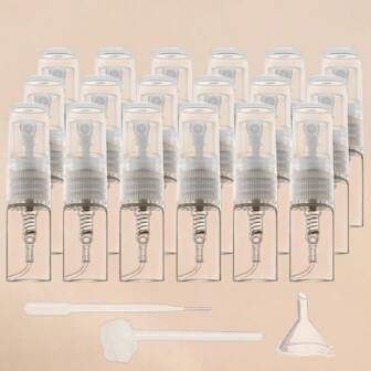Set de 21 piezas de botellas pulverizadoras de vidrio transparente de 2ml - Incluye 18 botellas pulverizadoras, 1 cuentagotas, 1 embudo y 1 dispensador - Atomizador pequeño portátil para perfumes, colonias, viajes, limpieza - Botella de niebla transparente vacía, decoración del hogar, sala de estar, dormitorio, baño, artículos de viaje, boda, fiesta, cumpleaños, regalos para hombres, mamá, papá, amigos, Año Nuevo, accesorios, regalo divertido