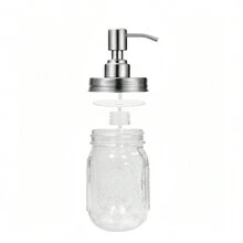 LAOPAO 1pc Mason Jar Style Glass Soap Dispenser Bottle With Press-Type Stainless Steel Pump For Shampoo, Soap, Lotion, Conditioner, 500ml - Silver - View 9
