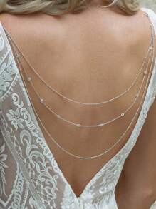 STONEFANS 1pc Simple Multi-Layered Chain Circular Rhinestone Back Chain, Bride Wedding Accessory