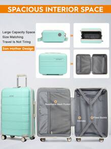 Joyway Luggage Carry-On Suitcases 20" Lightweight Polypropylene Carrying Case With TSA Lock,Rigid Luggage With Swivel Wheels,14" Cosmetic Bag & 7" Small Bag - 淺綠色 - 查看 3