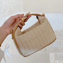 度假水桶包编织旅行手提包时尚便携式储物包简约编织单肩斜挎包，度假包，夏季，度假、度假的完美选择，草编钱包，草编沙滩包，沙滩必需品，沙滩必需品，沙滩用品和夏季必需品，最适合海滩氛围的女士包，时尚柳条包，夏季时尚度假包
