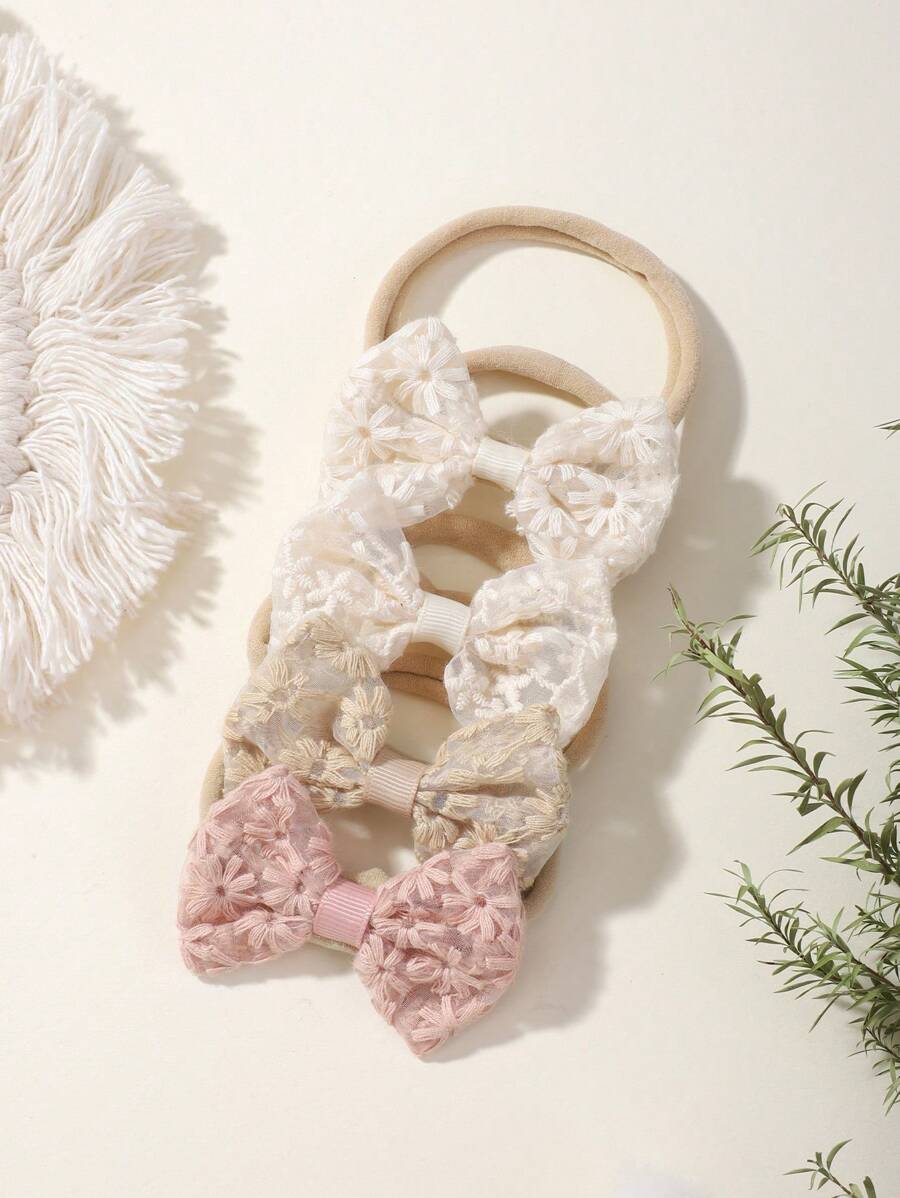 4 sztuki Hollow Out Lace Butterfly Shaped High Elastic Hairband dla dzieci, akcesoria do włosów Love Valentine - Wielokolorowe - Zobacz 1