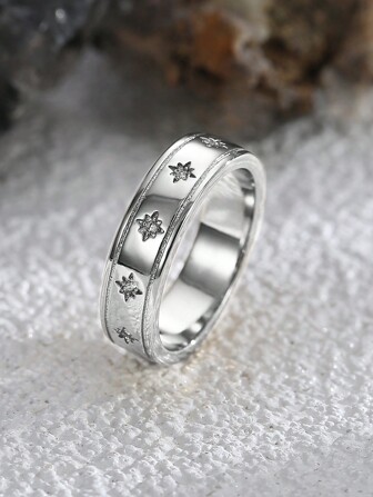 Charm-In 데일리 주얼리 여성용 실버 스타 모양 큐빅 지르코니아 링 1개