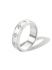 Charm-In 日常飾品1枚銀色星形鑽石戒指,適合女性 - 銀色 - 查看 2