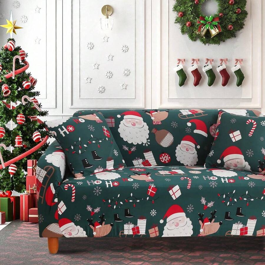 WONGS BEDDING Weihnachten Sofabezug 2 Sitzer, Elastisch Stretch Sofa